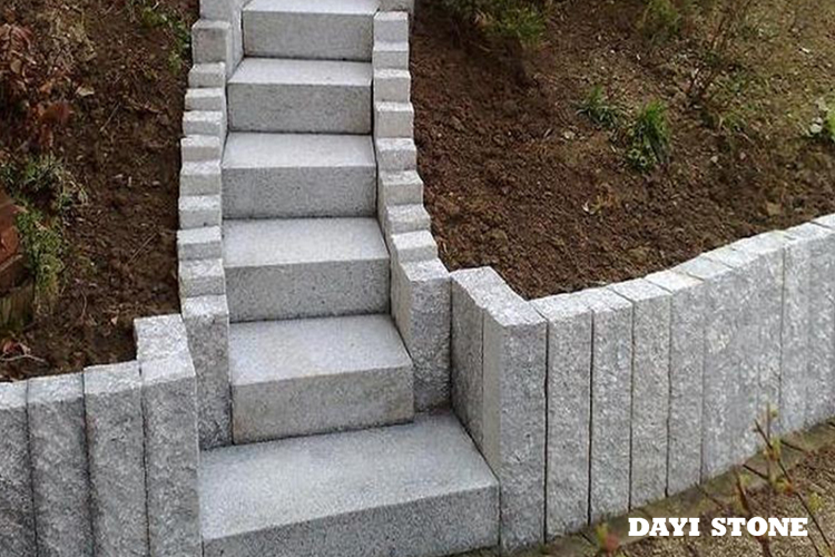Stair and Palisade Light Grey Granite Stone G03-10 All sides flamed and All sides pineapple